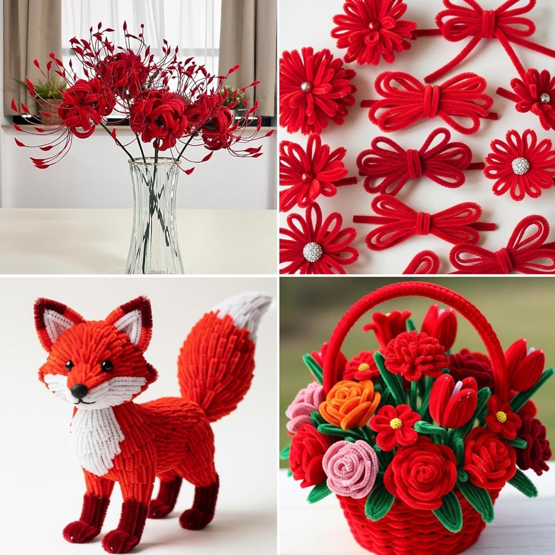 Caydo 500 Pieces Red Pipe Cleaners, Chenille Stems, Pipe Cleaner Crafts for DIY Art and Craft Projects Creative Gift Party Valentine's Day Decorations - Image 2